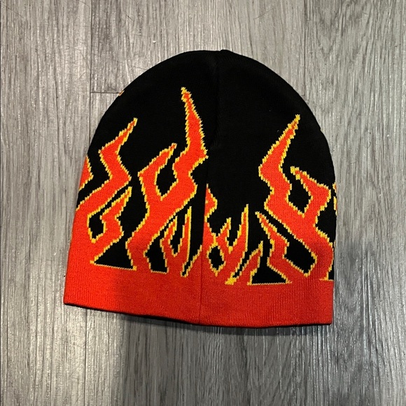 Flame Pattern Beanie - Black, Red, and Yellow - Picture 2 of 2